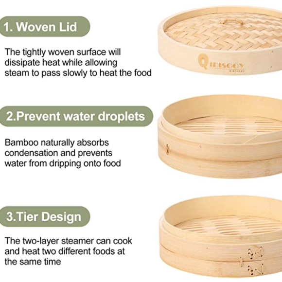 NEW 10 inch Bamboo 2 layer Steamer Basket With Lid - Picture 4 of 6
